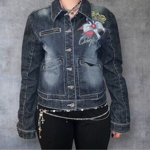 Women's Denim Jean Jacket with Embroidered Design by lot 29 looney tunes